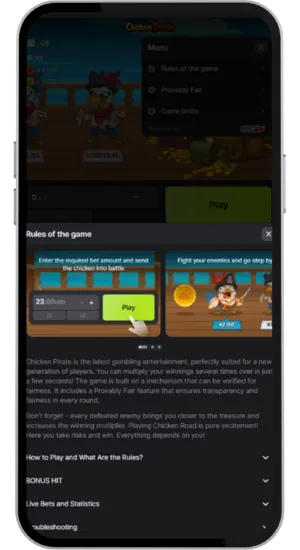 Chicken Pirate Game Rules Menu
