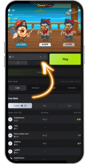 Select your bet size and difficulty